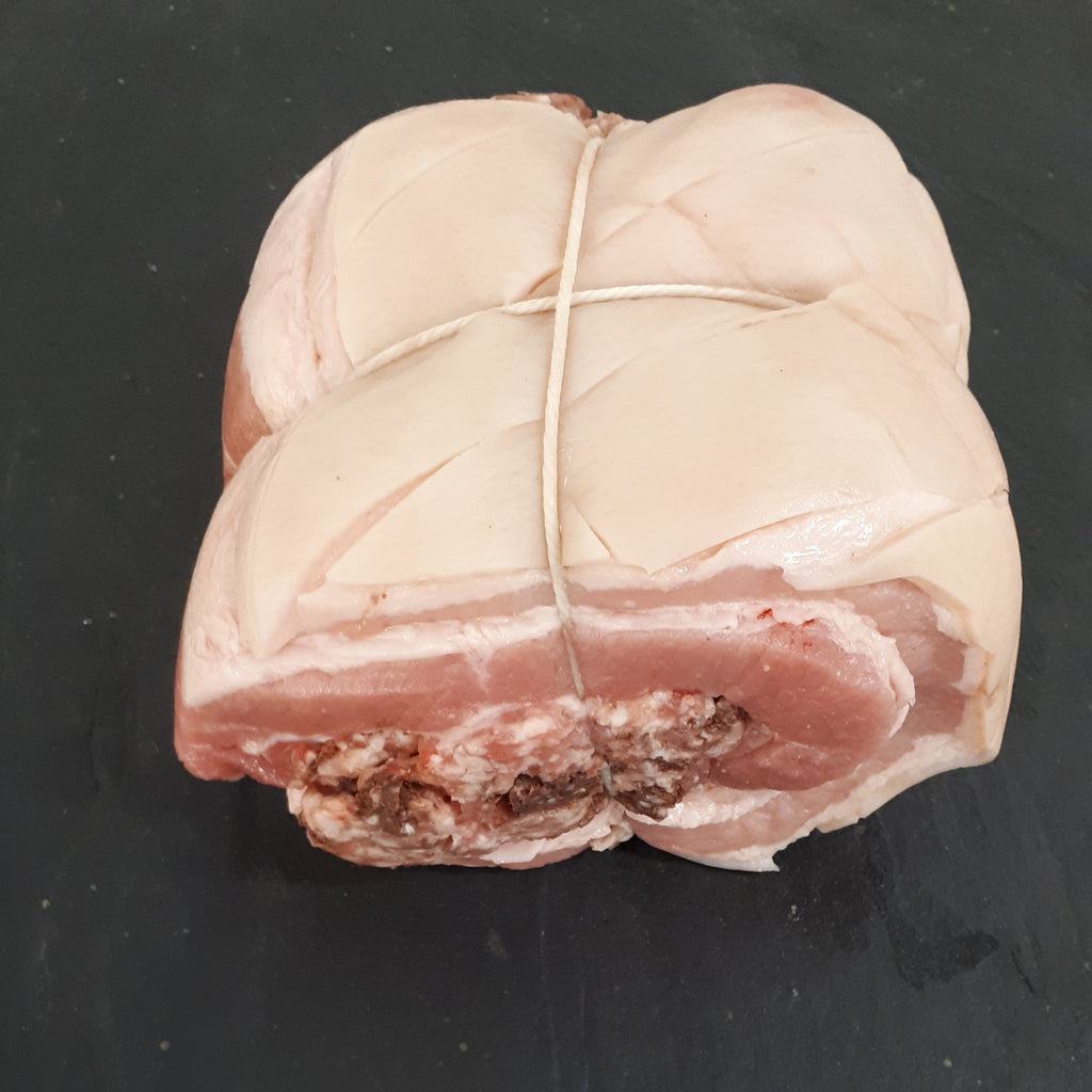 Pork Belly Skin On rolled stuffed with Pork Sausagemeat and Stornoway Black Pudding