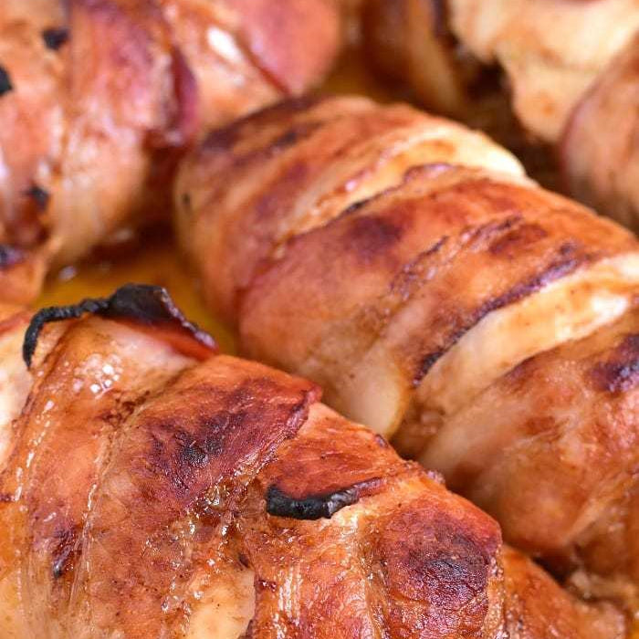 Buy Chicken Smokies Stuffed with Mozzarella, wrapped in Bacon & marinated in BBQ sauce Online from Aberdeenshire Larder