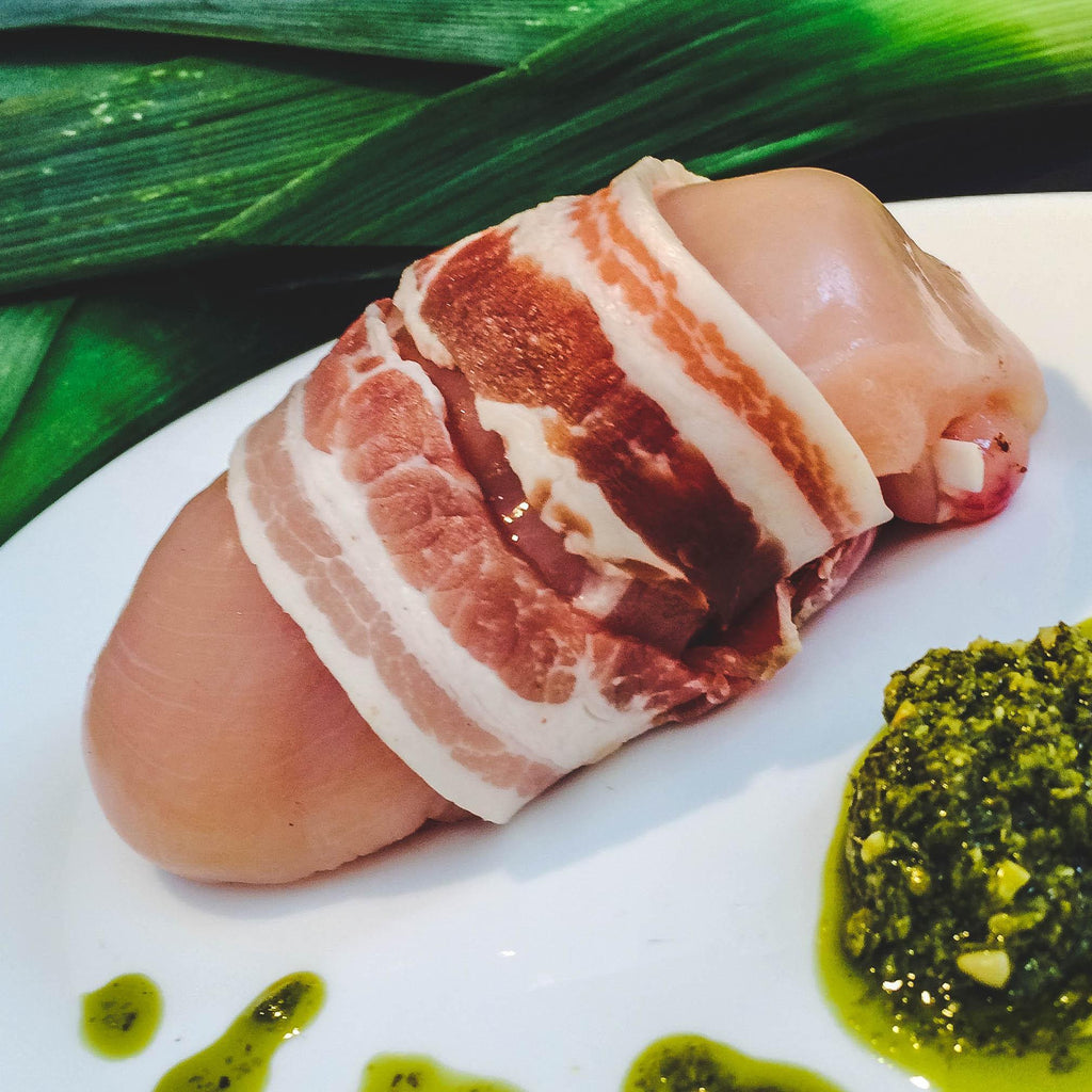 Buy Chicken Italiano - Stuffed with Mozzarella, Pesto & wrapped with Bacon Online from Aberdeenshire Larder
